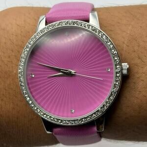 Silver & Pink Crystal Manhattan Watch